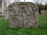 skull, drapery and mournful cherub