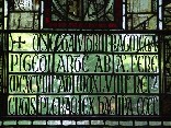 east window glass: 19th century inscription